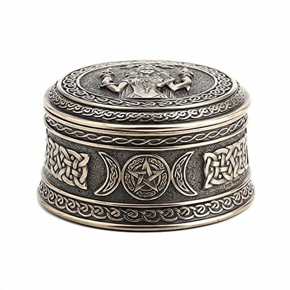 Veronese Design 2 1/8" Tall Hecate Goddess of Chthonic Round Trinket Box Cold Cast Bronzed Resin Handmade Collectibles Wiccan Figurine Decorative Storage