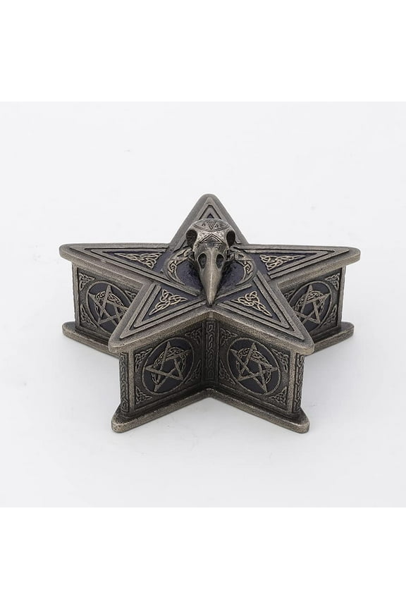 Veronese Design 2 3/4 Inch Tall Crow Skull Pentagram Trinket Box Cold Cast Bronzed Resin Sculpture Alter Collectible