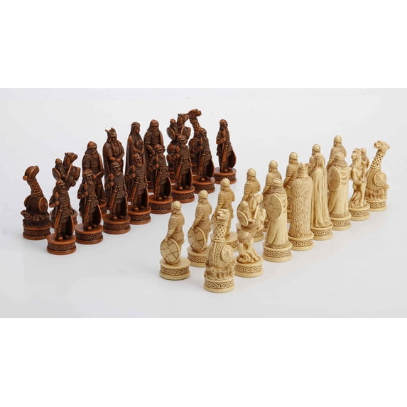 Veronese Design 3 1/4 Inch Viking Chessmen Set Hand Painted Resin Wood Ivory Finish Statue Home Decor