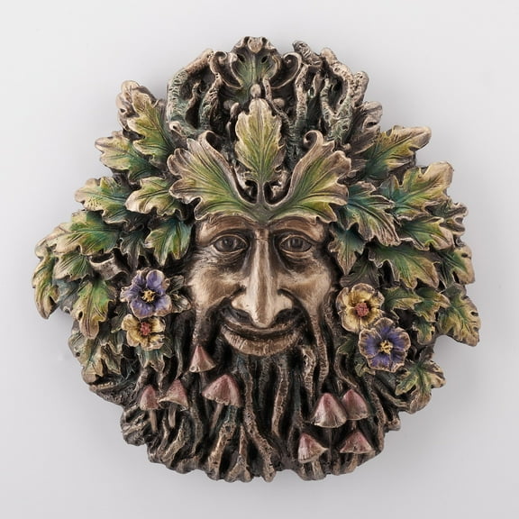 Veronese Design 5 1/4 Inch Spring Rebirth Mushroom Greenman Wall Sculpture Hand Painted Resin Plaque