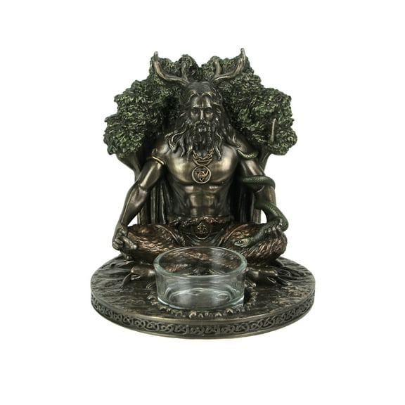 Veronese Design 5 1/4" Tall Celtic God Cernunnos Tealight Candle Holder Cold Cast Bronzed Resin Sculpture Wiccan Home Decor Figurine Collectibles