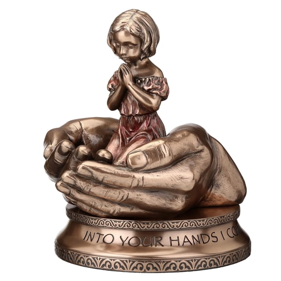 Veronese Design 5 3/4 Inch Little Girl Kneeling Prayer, Into Your Hands I Commit My Spirit, Cold Cast Resin Bronze Finish Religious Gift Sculpture