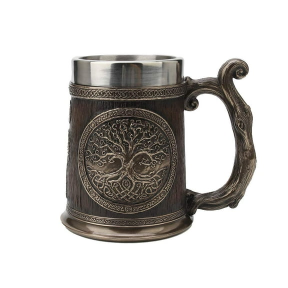 Veronese Design 5 3/4" Tall Cold Cast Resin Antique Bronze Finish Celtic Knots Tree Of Life Casket Beer Stein (Stainless Steel Tumbler) Viking Home Decor
