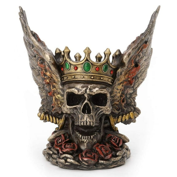 Veronese Design 5.9 Inch Flame Wings Crossed Swords Crown Screaming Skull Monarch Antique Bronze Finish Statue
