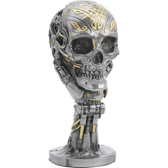 Veronese Design 7 1/8" Steampunk Thinker Statue Mechanical Skull Sculpture Metallic Finish