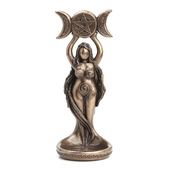 Veronese Design 8 1/2 Inch Tall Triple Moon Goddess Hecate Tealight Candle Holder Resin Statue Bronze Finish