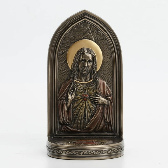 Veronese Design 8 1/4" The Sacred Heart of Jesus Resin Sculpture Bronze Finish Standing Plaque Single Bookend