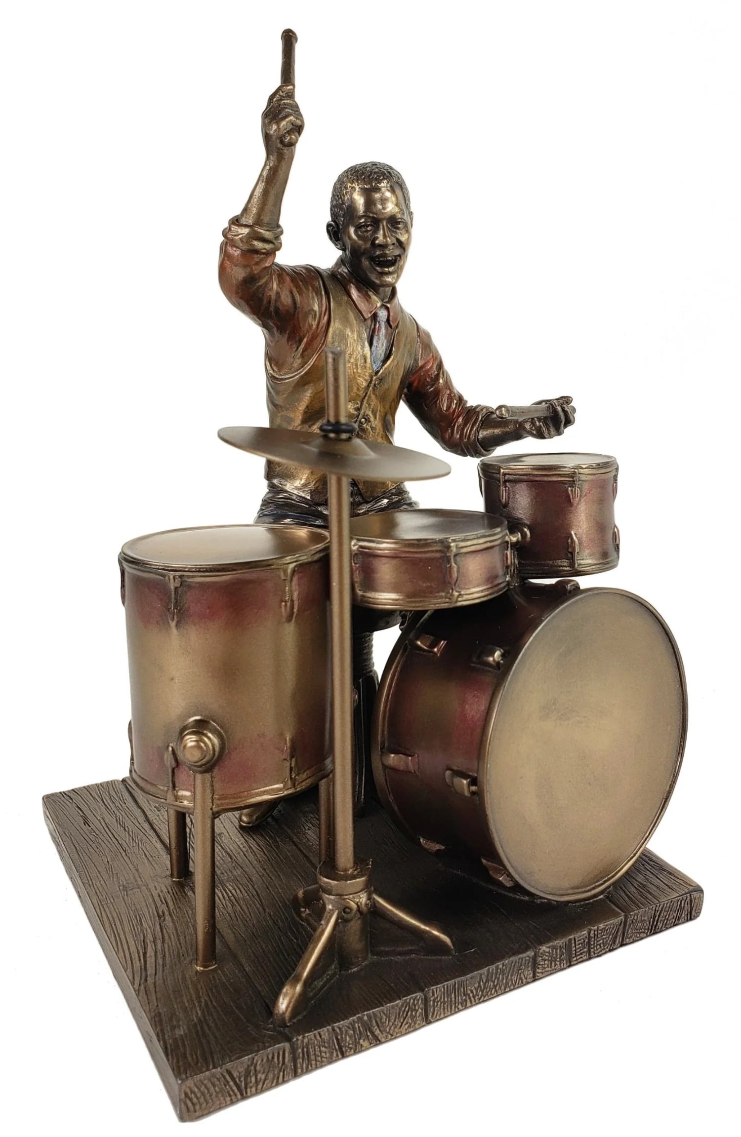 Bronze Finish Jazz Band Drummer Sculpture with Drum Kit
