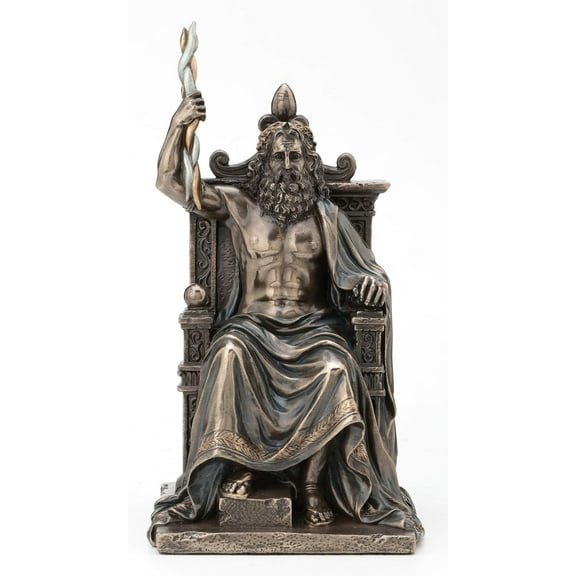 Veronese Design 8.1 Inch Zeus Holding Thunderbolt On Throne Greek Roman God Antique Bronze Finish Olympia Statue