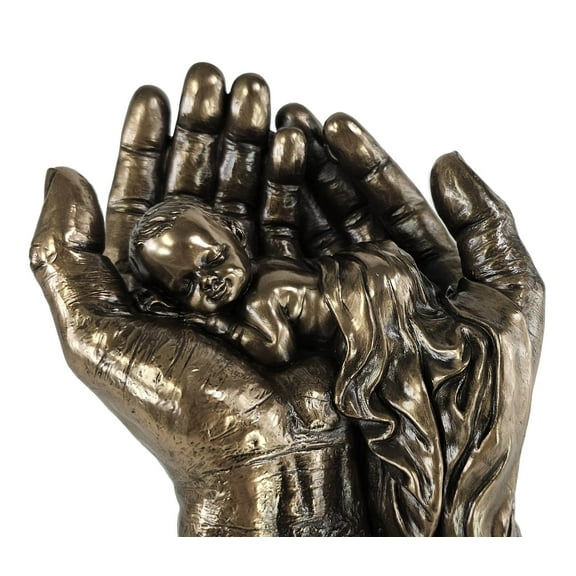 Veronese Design 8.25 Inch Sleeping Baby in Lord's Hands Cross Religious Motivational Spiritual Sculpture Antique Bronze Finish Statue
