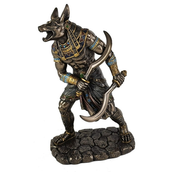 Veronese Design 8 7/8 Inch Egyptian God Anubis Dual Wielding Khopesh Cold Cast Resin Antique Bronze Finish Sculpture