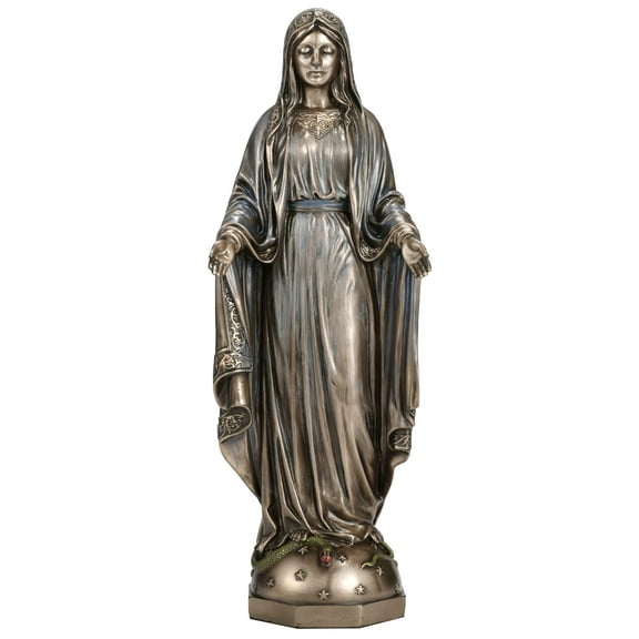 Veronese Design 8 7/8 Inch Our Lady of Grace Virgin Mary Cold Cast Resin Statue Bronze Finish Sculpture Religious Home Decor