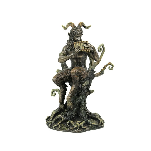 Veronese Design 9 1/2 Inch Pan Playing Flute Cold Cast Resin Bronze Finish Statue Home Decor