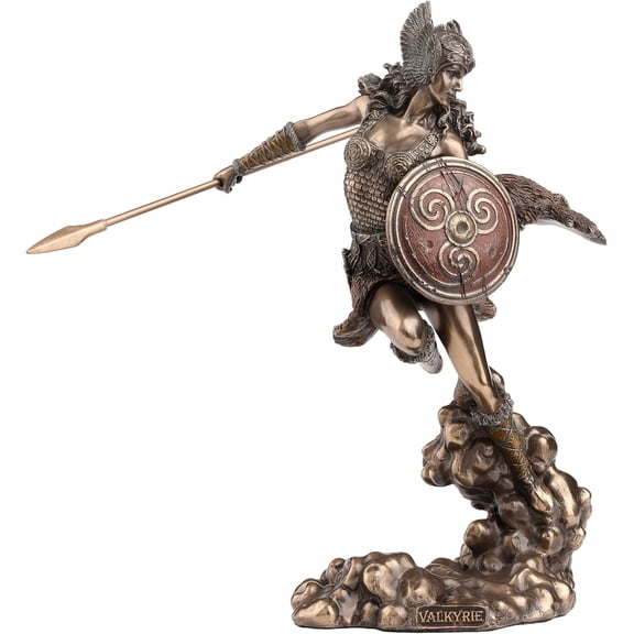 Veronese Design 9 1/4 Inch Norse Goddess Valkyrie Wielding Spear and Shield Cold Cast Resin Bronze Finish Statue Sculpture