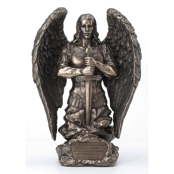 Veronese Design 9.1 Inch Saint Michael Prayer Archangel Monument Antique Bronze Finish Angel Statue