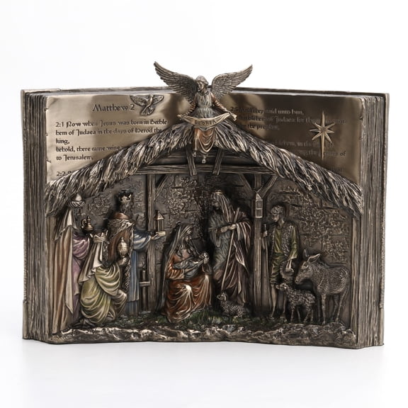 Veronese Design 9" Holy Bible Nativity Stand Resin Sculpture Bronze Finish Religious Gift