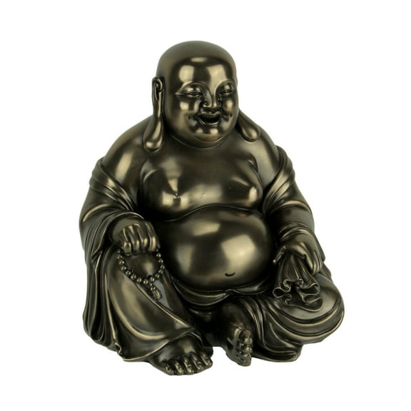 Veronese Design Bronze Finish Laughing Buddha Holding Beads and Bag Statue