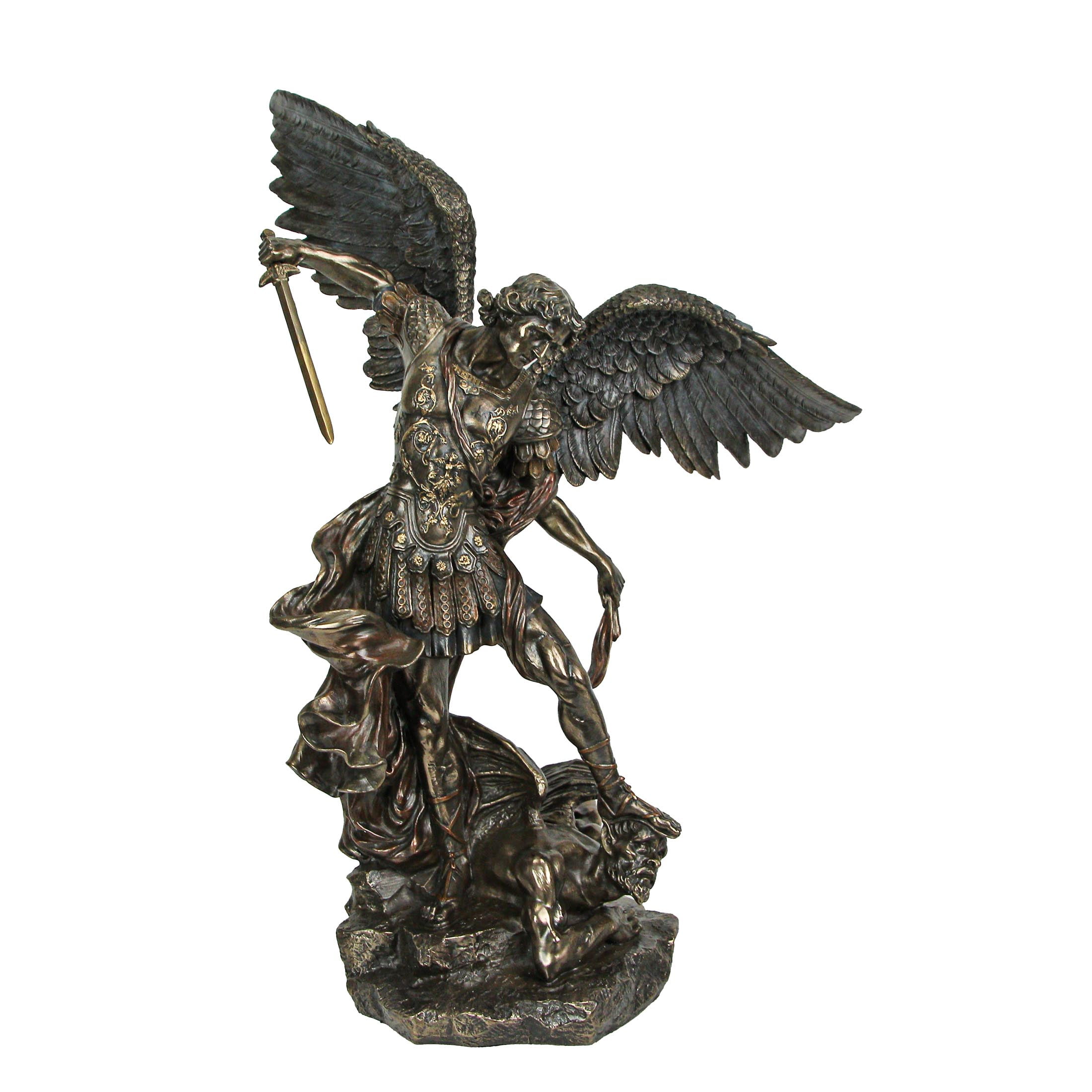 Veronese Design Archangel Saint Michael Statue - 15 Inch Resin Sculpture Standing On Demon, Marble Finish