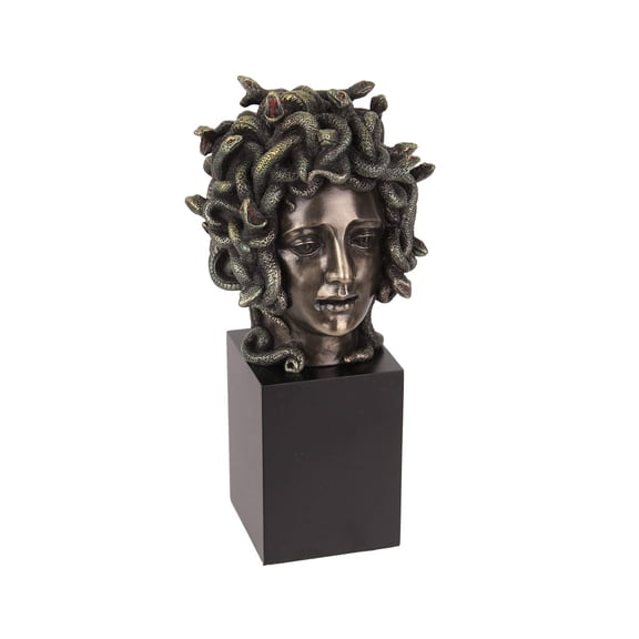Veronese Design Cast Bronze Resin Medusa Head Figure on Plinth Bust Sculpture Painted Accent Art