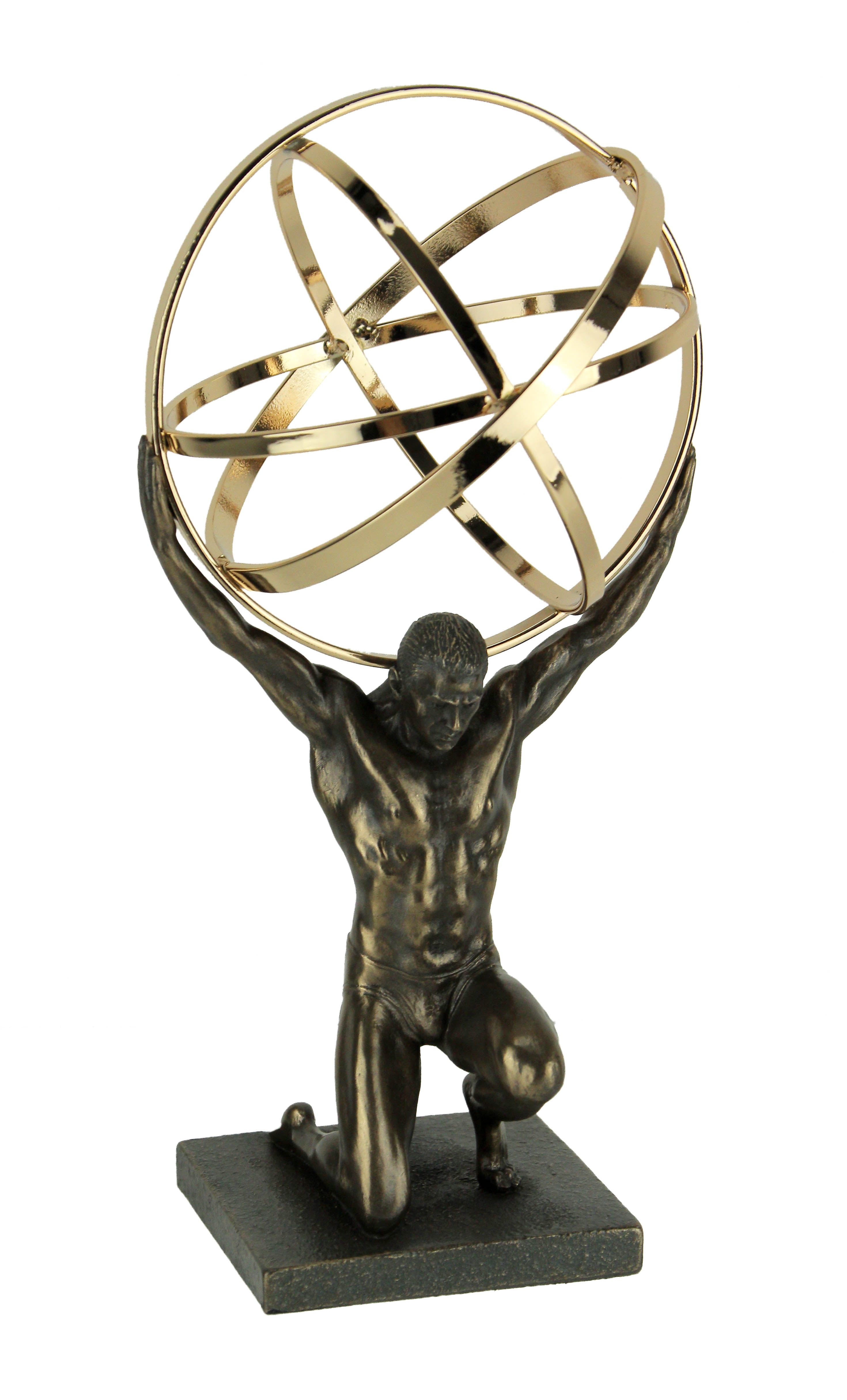 Eternal Titan Atlas Cold-Cast Bronze Sculpture with Celestial Sphere