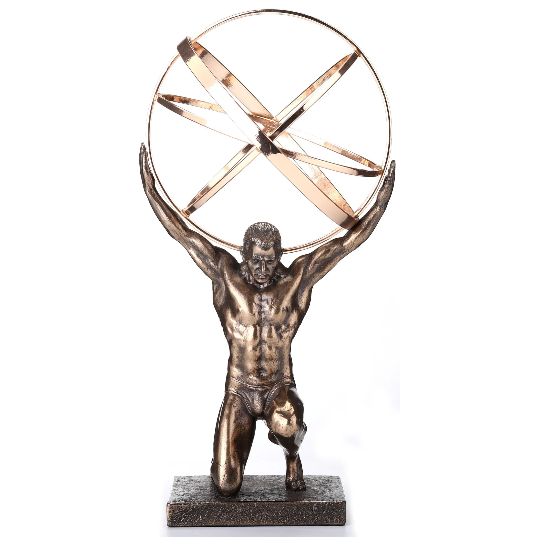 Eternal Titan Atlas Cold-Cast Bronze Sculpture with Celestial Sphere