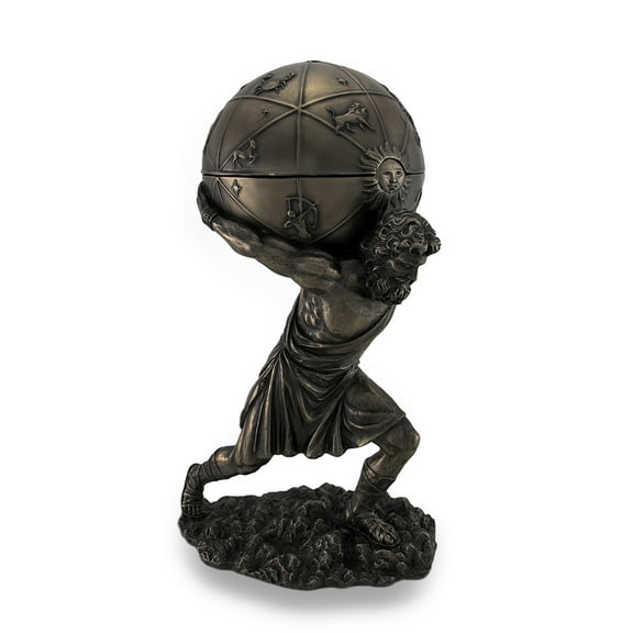 Veronese Design Bronzed Atlas Holding Up Celestial Sphere Statue/Storage Box