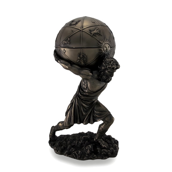 Veronese Design Bronzed Atlas Holding Up Celestial Sphere Statue/Storage Box