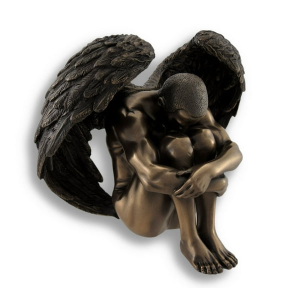 Veronese Design  Male Angel Resting Head On Knees Sculpted Bronzed Statue