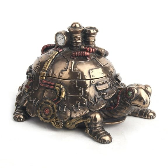 Veronese Design Resin Decorative Boxes Amazingly Detailed Steampunk Tortoise Trinket Box 6.75 X 4 X 4 Inches Bronze
