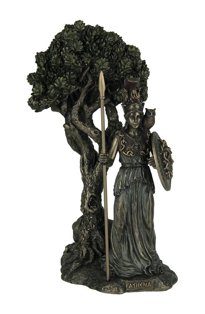 Bronze Finish Greek Goddess Athena Statue with Olive Tree