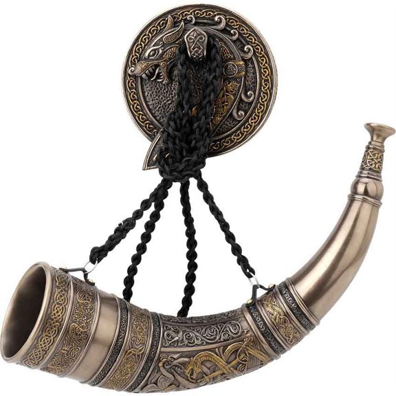 Veronese Design Sigur Battling Fafnir Viking Horn & Dragon Wall Mount Resin Sculpture