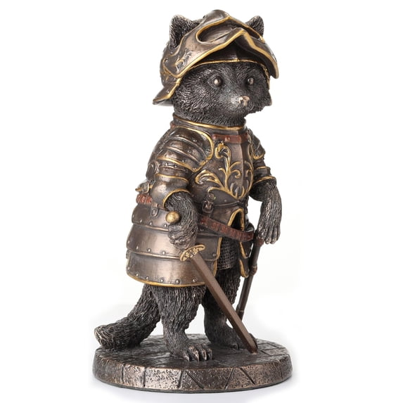 Veronese Design 5 1/8 Inch Tall Sir Laveur Raccoon Man at Arms Animal Knight Cold Cast Bronzed Resin Figurine Cute Wild Life Fantasy Collectible