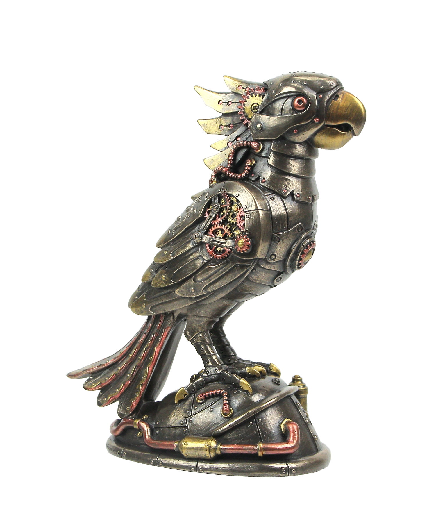 Antique Bronze Steampunk Cockatiel Parrot 7.5-Inch Metal Statue