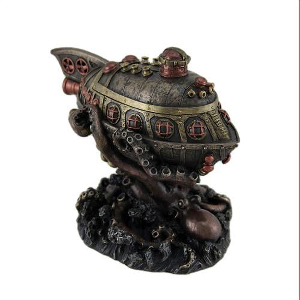 Steampunk Bronze Submarine vs Octopus Trinket Box Sculpture