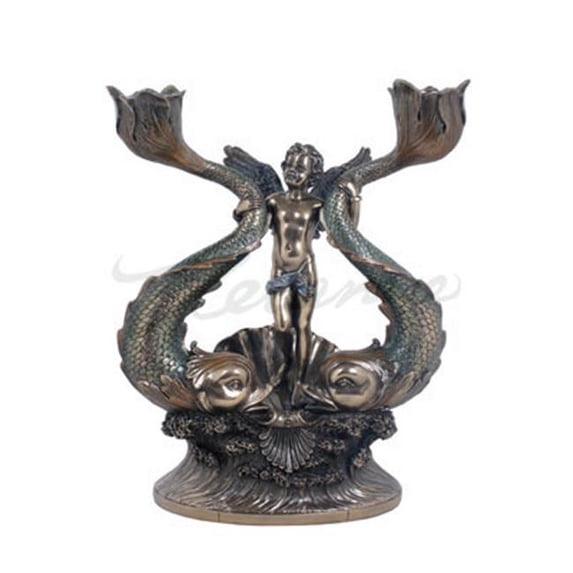 Veronese Design WU74831A4 Hued Candleholder Cherub with Sea Serpent Receptacles