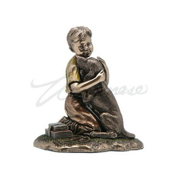 Veronese Design WU75135A4 Boy with Labrador Retriever Puppy Statue - Bronze