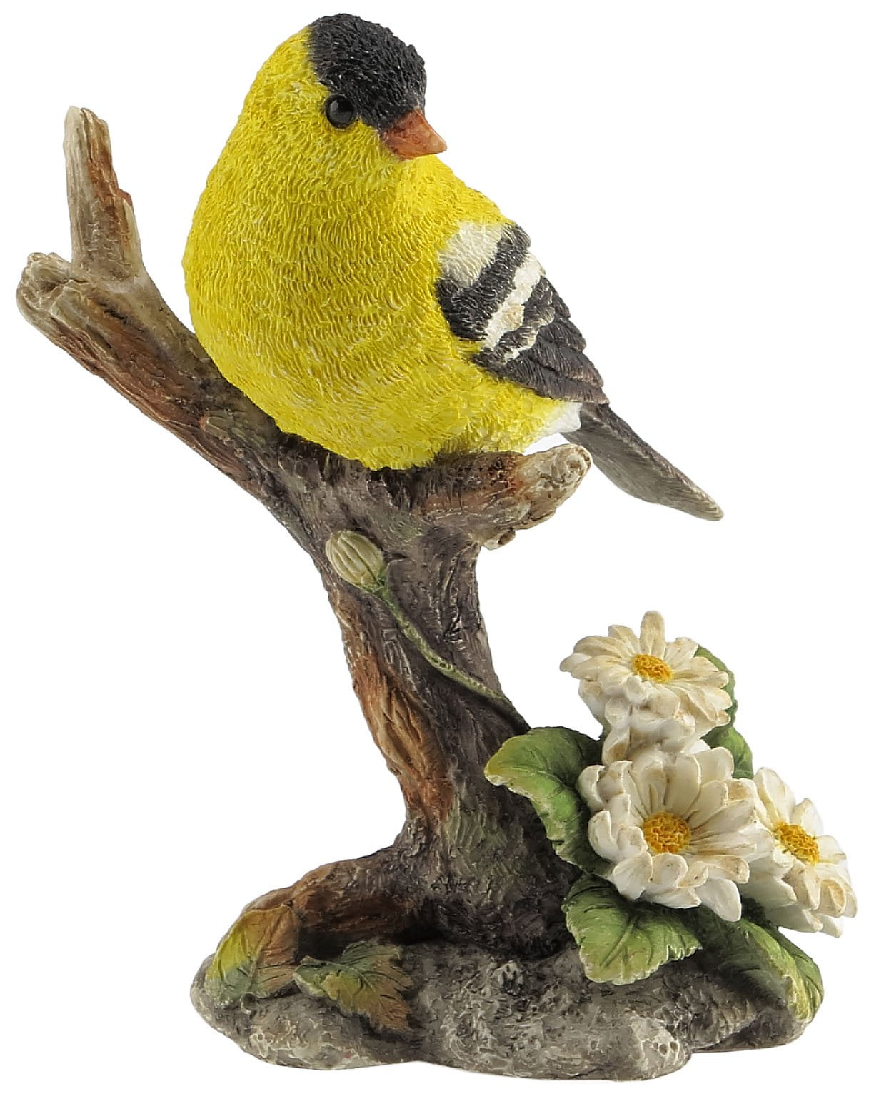 Yellow Goldfinch Bird on Branch Resin Figurine