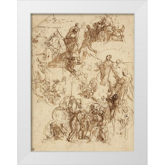 Veronese, Paolo 15x18 White Modern Wood Framed Museum Art Print Titled - Sheet of Studies for The Martyrdom of Saint George