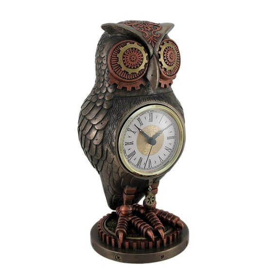 Veronese Resin Mantel Clocks Bronze/Copper Finish Steampunk Owl Mantel Clock 5 X 10.5 X 5 Inches Copper