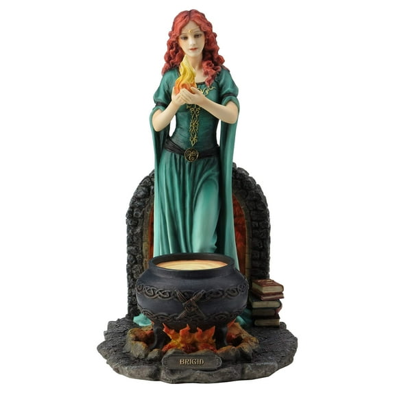 Veronese Resin Statues Brigid Goddess Of Hearth & Home Standing Holding Sacred Flame Statue 7 X 9.5 X 5.5