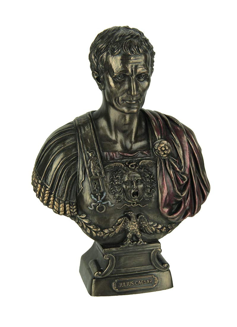 Bronze Finished Julius Caesar Bust Statue with Red Cape