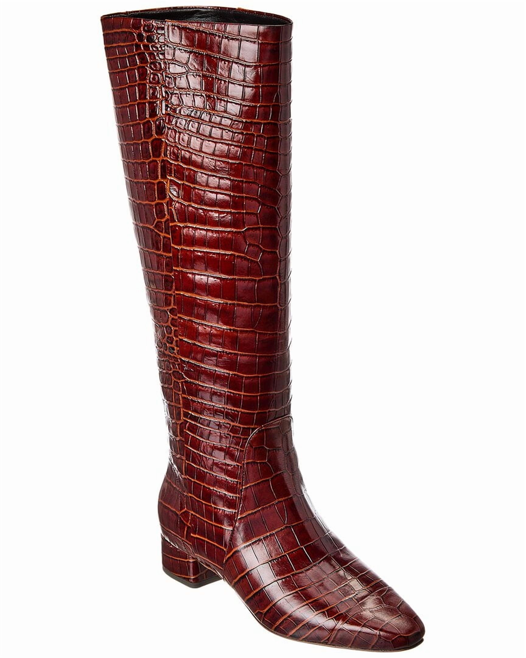 Veronica Beard Cecile Croc-Embossed Leather Knee-High Boot, 6, Red