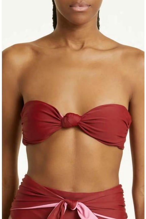 Gilly Knotted Strapless Bikini Top Deep Brick Multicolor Large