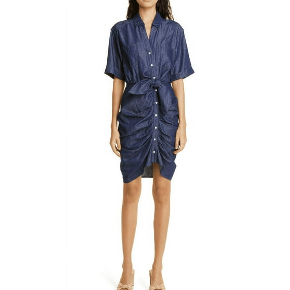 Veronica Beard Women's Navy Hensley Tie Waist Chambray Shirtdress , 2