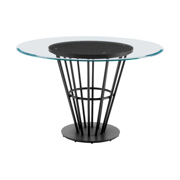 Armen Living Veronica 48" Round Dining Table in Black Iron Base with Walnut Panel