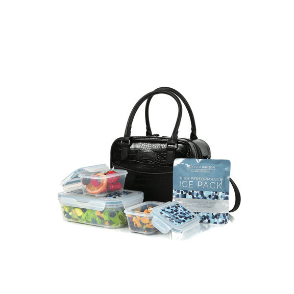 Veronica Jamison Hampton Faux Leather Lunch Tote by Arctic Zone, Lunch Bag with Food Storage & Ice Pack
