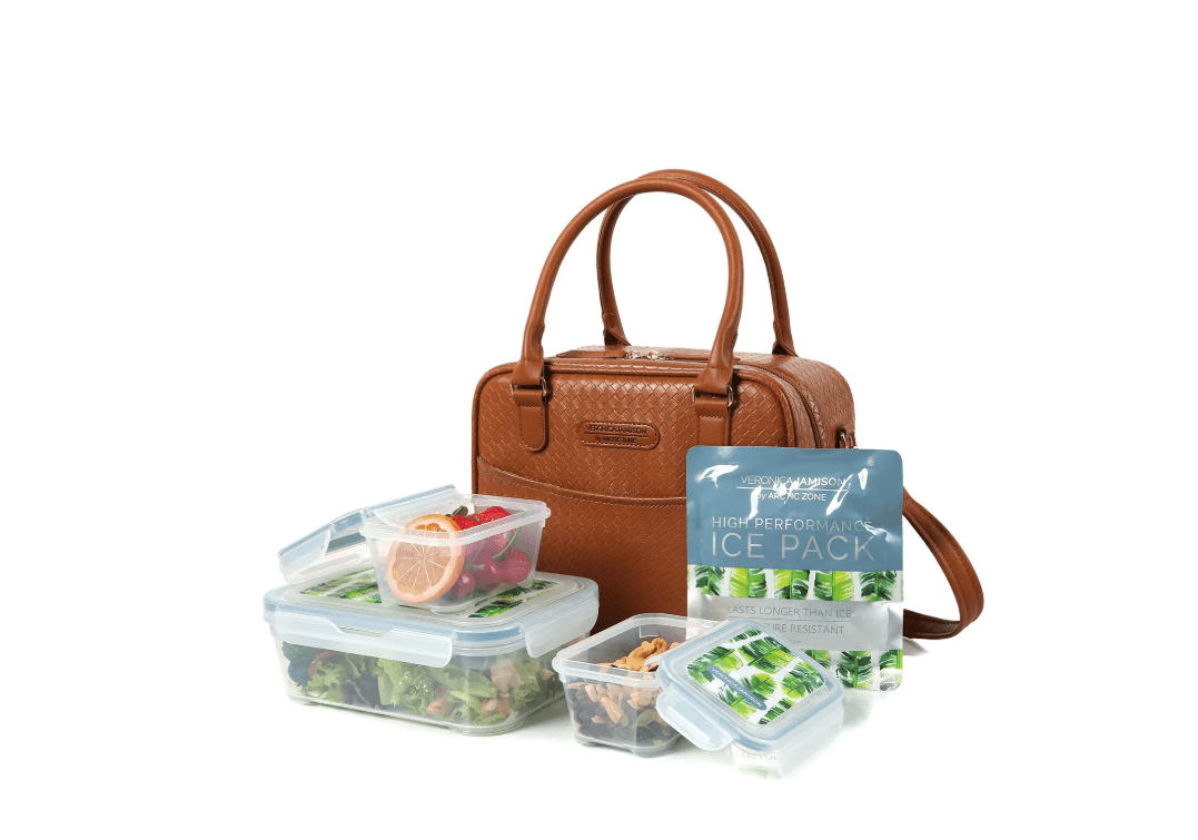 Veronica Jamison Hampton Faux Leather Lunch Tote by Arctic Zone, Lunch Bag with Food Storage & Ice Pack