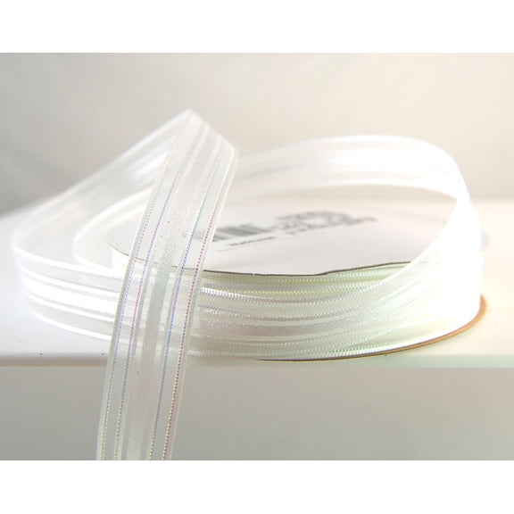 Veronica Satin Edge Sheer Craft Ribbon, 5/8-Inch Wide by 25-Yard Spool, White/Opal