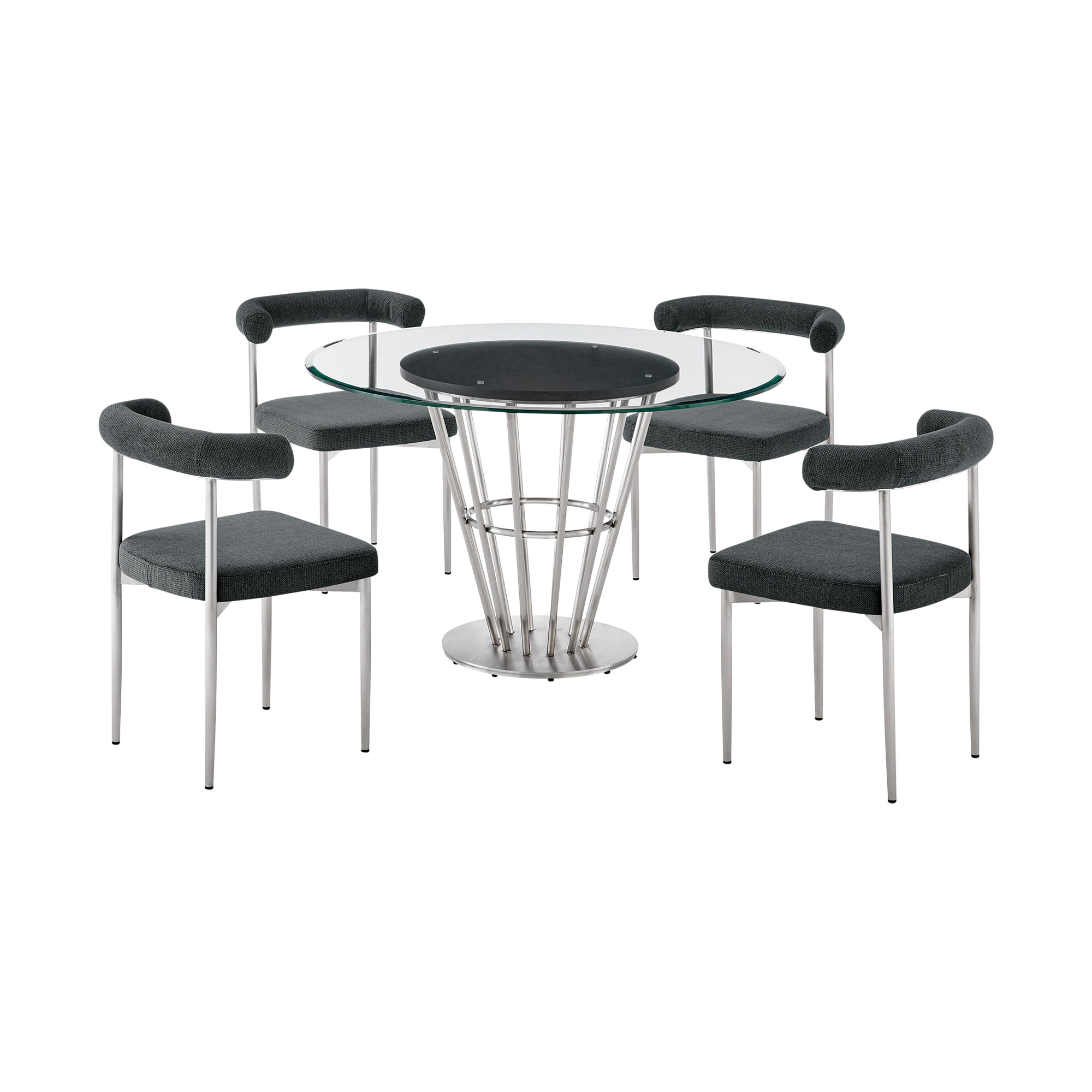 Veronica Shannon 5 Piece Round Dining Set with Charcoal Fabric