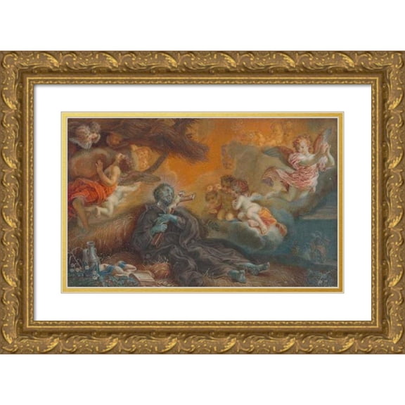 Veronica Stern 24x16 Gold Ornate Framed and Double Matted Museum Art Print Titled - The Death of St. Francis Xavier (C. 1750)